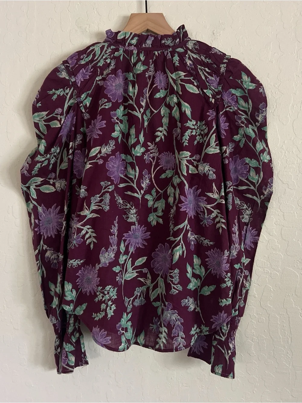 Free People Meant to Be Floral Tie Neck Puff Sleeve Button Front Blouse XS Boho
